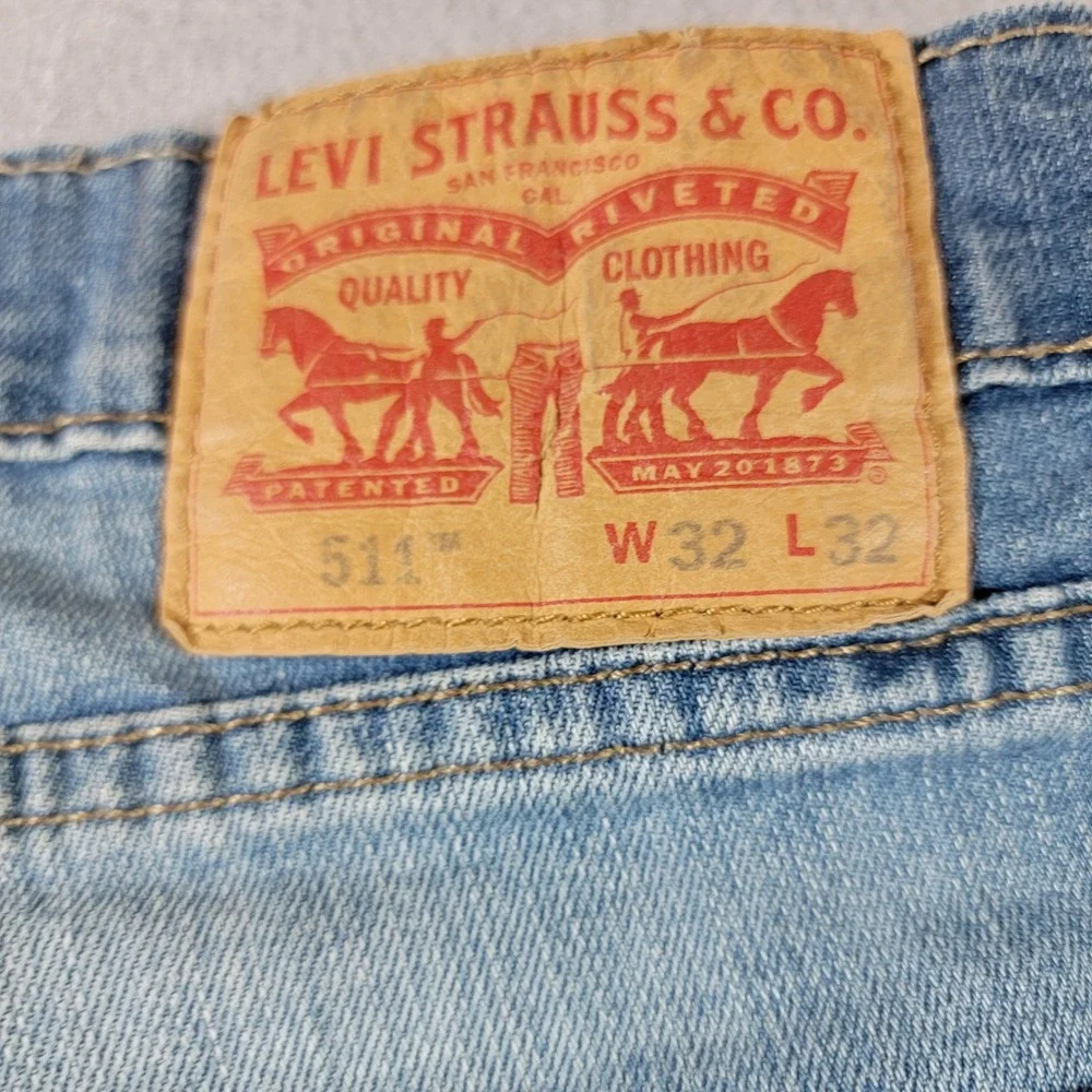 Levi 511 Slim Jeans Mens 32x32 Blue Good Distressed Light Wash Stretch Denim